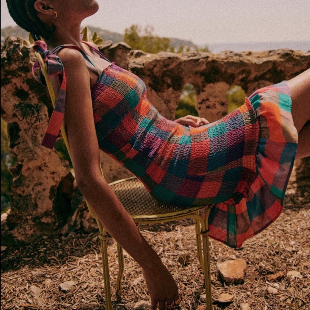 Sezane Colorful Plaid Mini Dress